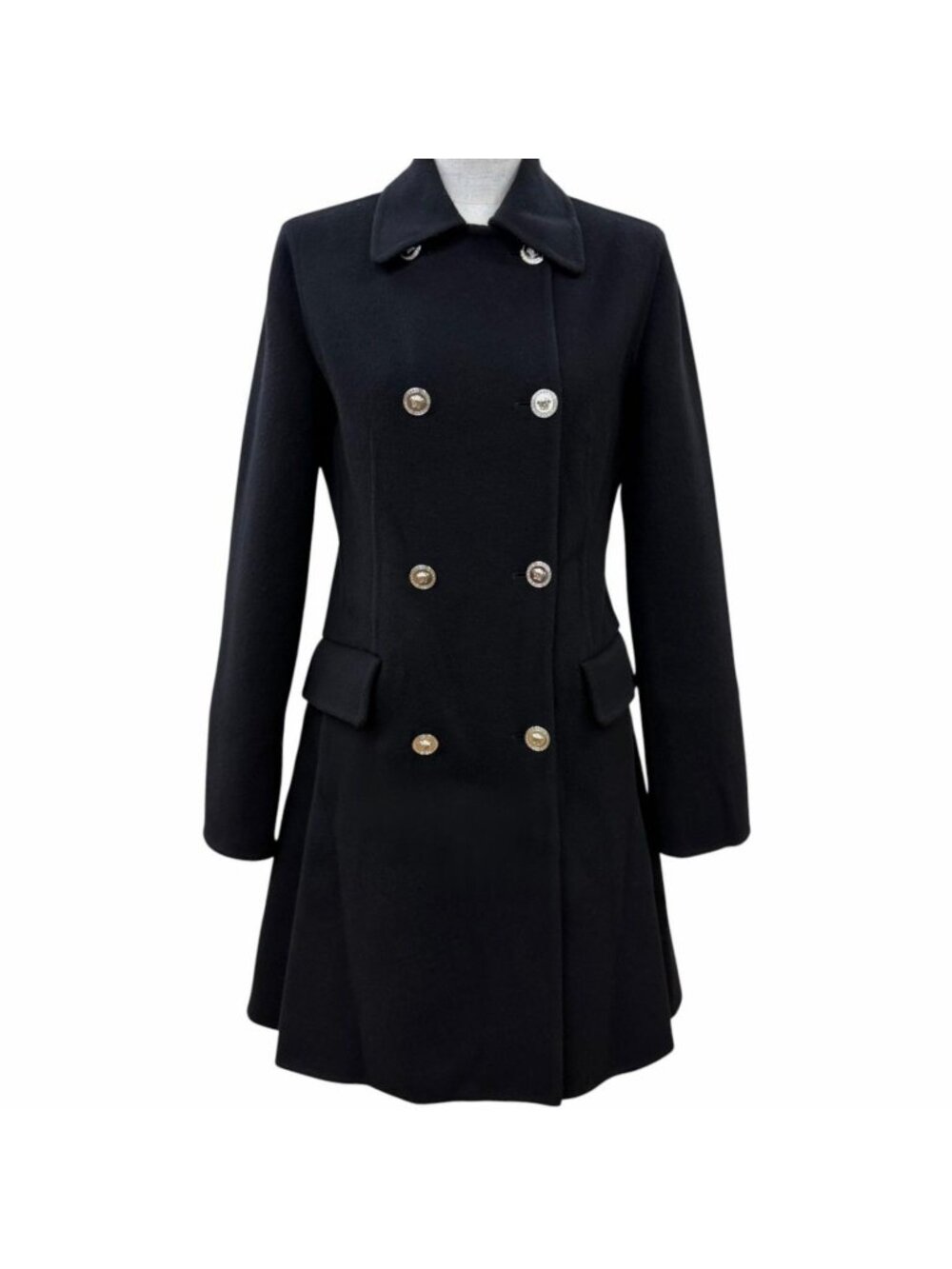 Versace Wool Cashmere Medusa Button Coat Black 36